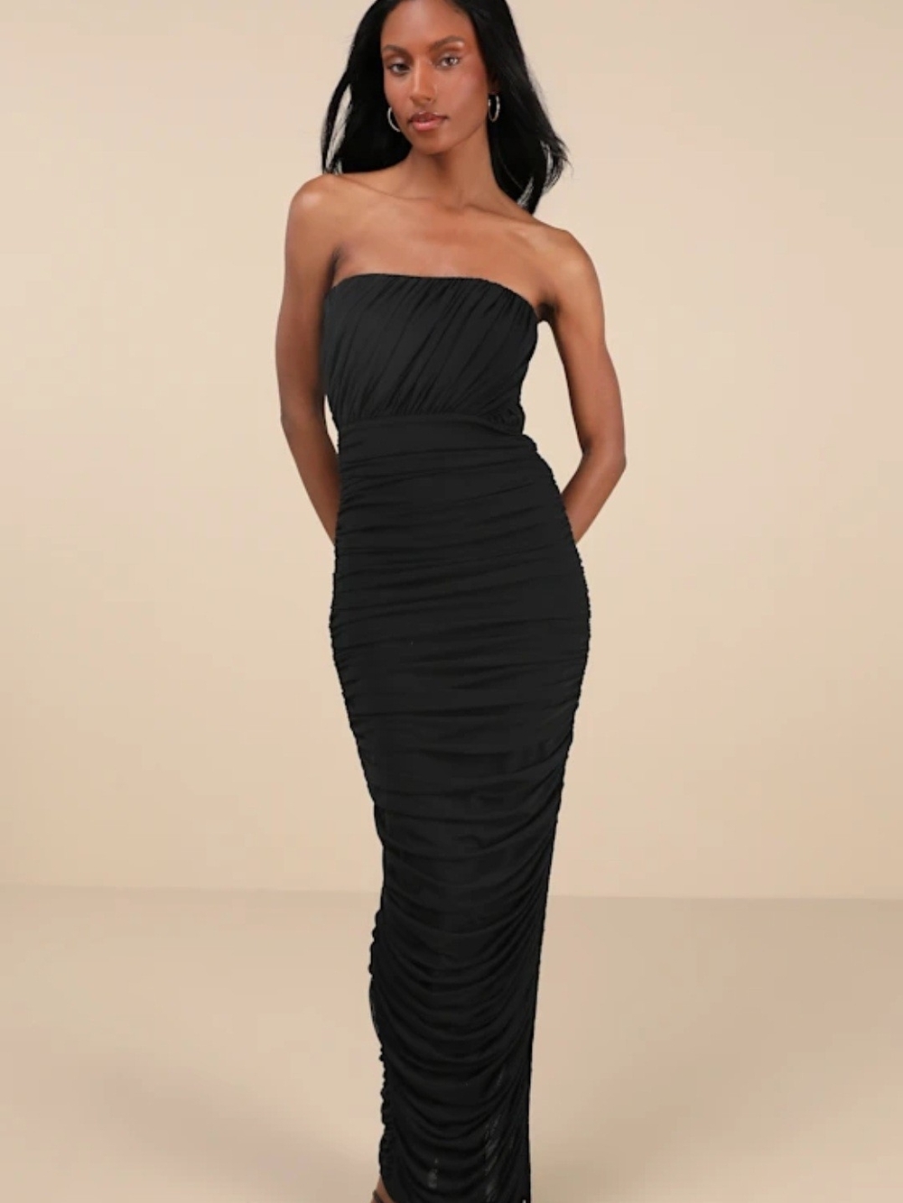 Lulu's Strapless Black Ruched Maxi Dress